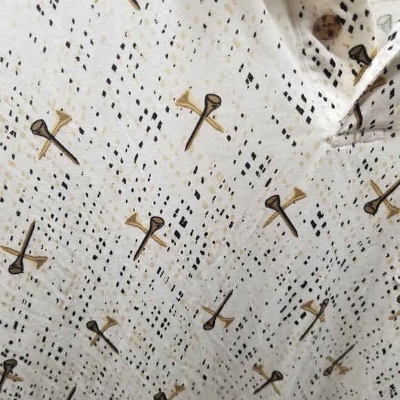 Penguin Sport Men's Polo Shirt Size M Ivory With Golf Tees Print Short Sleeve - Picture 8 of 9